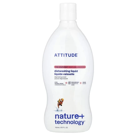 ATTITUDE, Nature + Technology™, жидкость для мытья посуды, со вкусом розового грейпфрута, 700 мл (23,7 жидк. унции)