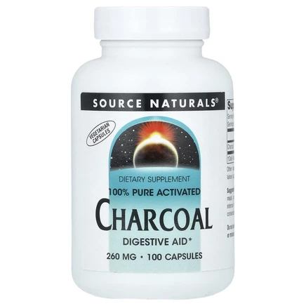 Source Naturals, 100% чистый активированный уголь, 520 мг, 100 капсул (260 мг в каждой капсуле)