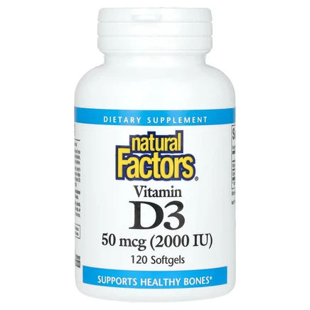 Natural Factors, витамин D3, 50 мкг (2000 МЕ), 120 капсул