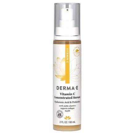 DERMA E, концентрированная сыворотка с витамином C, с гиалуроновой кислотой и пробиотиками, 60 мл (2 жидк. унции)