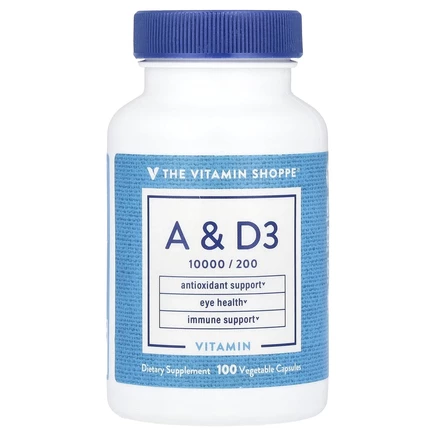 The Vitamin Shoppe, Витамины A и D3, 100 растительных капсул