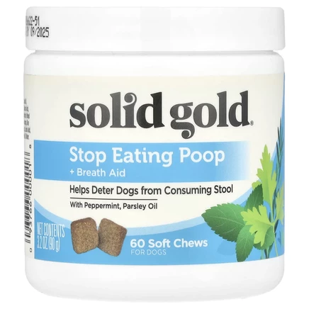 Solid Gold, Stop Eating Poop + для облегчения дыхания, для собак, 60 жевательных таблеток, 90 г (3,2 унции)