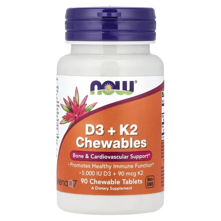 NOW Foods, D3 и K2, жевательные таблетки, 90 жевательных таблеток
