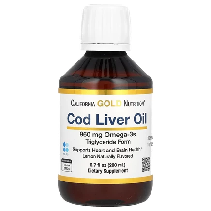 California Gold Nutrition, жир печени трески, норвежский триглицерид, натуральный лимонный вкус, 200 мл (6,7 жидк. унции)