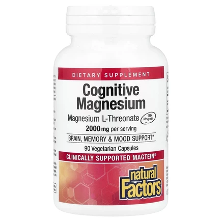 Natural Factors, Cognitive магний, 90 вегетарианских капсул (48 мг в 1 капсуле)