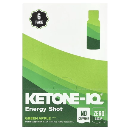 Ketone-IQ, Ketone-IQ®, Energy Shot, со вкусом зеленого яблока, без кофеина, 6 пакетиков по 59 мл (2 жидк. унции)