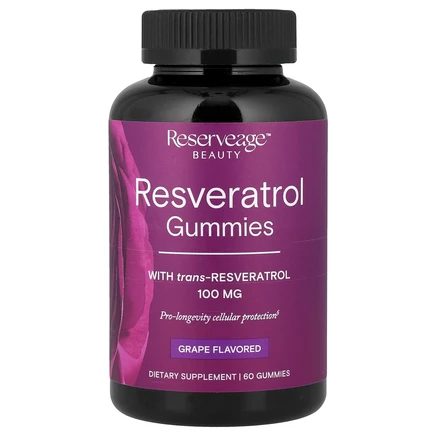Reserveage Beauty, жевательные таблетки с ресвератролом, со вкусом винограда, 100 мг, 60 жевательных таблеток (50 мг в 1 жевательной таблетке)
