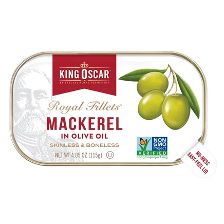 King Oscar, Royal Fillets, скумбрия в оливковом масле, 115 г (4,05 унции)