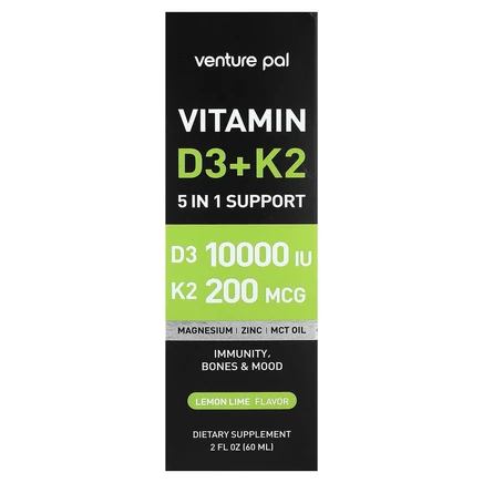 Venture Pal, витамины D3 и K2, лимон и лайм, 60 мл (2 жидк. унции)
