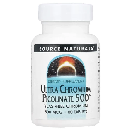 Source Naturals, Ультрапиколинат хрома 500 ™, 500 мкг, 60 таблеток