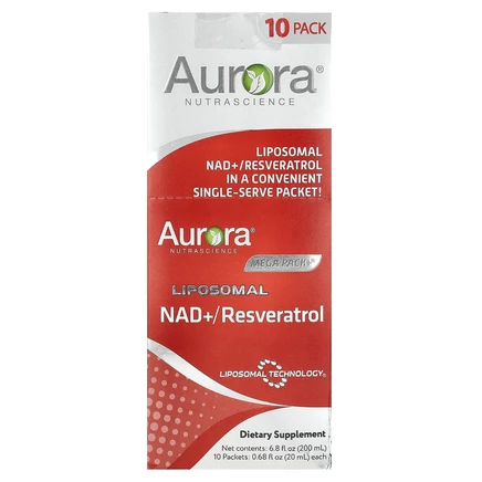 Aurora Nutrascience, Mega-Pack + ®, липосомальный НАД + / ресвератрол, 10 пакетиков по 20 мл (0,68 жидк. Унции)