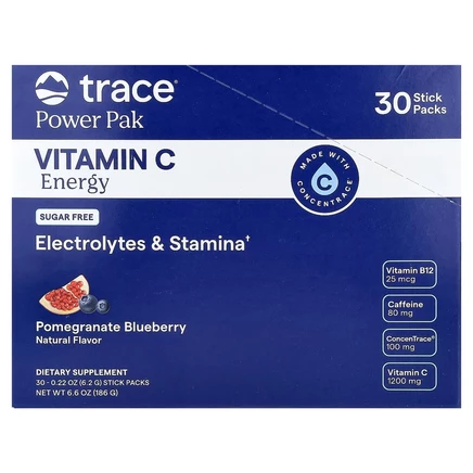 Trace, Power Pak, витамин C и энергетическая смесь, гранат и голубика, 30 стик-пакетов по 6,2 г (0,22 унции)