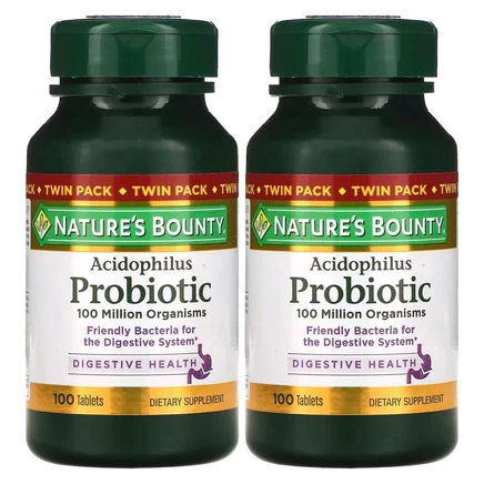 Nature's Bounty, Ацидофильные пробиотики, Двойная упаковка, 100 таблеток в каждой