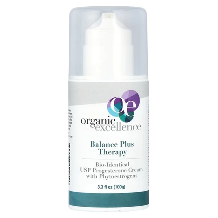 Organic Excellence, Balance Plus Therapy, крем с биоидентичным прогестроном USP и фитоэстрогенами, 100 г (3,3 жидк. унции)