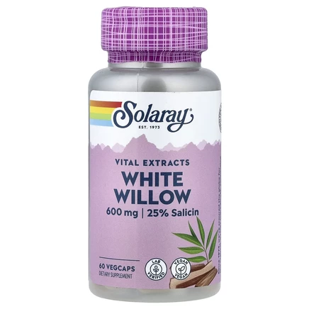 Solaray, Vital Extracts, белая ива, 600 мг, 60 растительных капсул