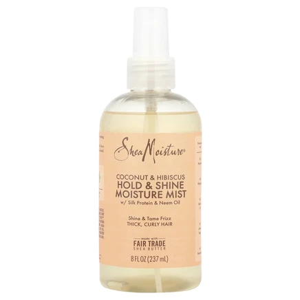 SheaMoisture, увлажняющий спрей для волос, для фиксации и придания блеска, с протеинами шелка и маслом нима, кокосом и гибискусом, 237 мл (8 жидк. унций)