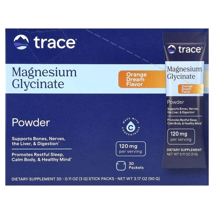 Trace, глицинат магния, в порошке, со вкусом апельсина, 30 пакетиков по 3 г (0,11 унции)