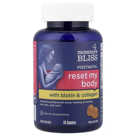 Mommy's Bliss, Postnatal Reset My Body с биотином и коллагеном, натуральный лимон, 60 жевательных таблеток