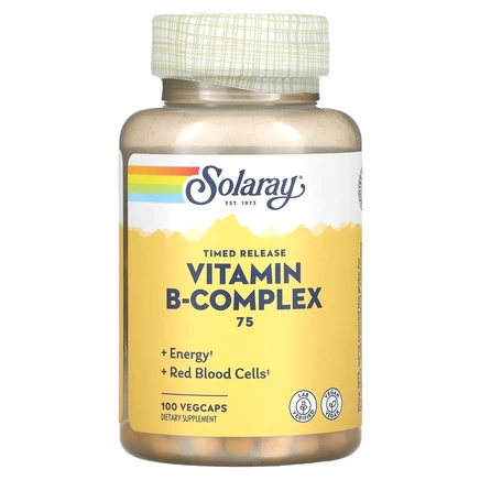 Solaray, B-Complex 75, комплекс с витаминами группы B медленного высвобождения, 100 вегетарианских капсул