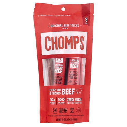 Chomps, оригинальные говяжьи палочки, неострый вкус, 8 палочек по 32 г (1,15 унции)