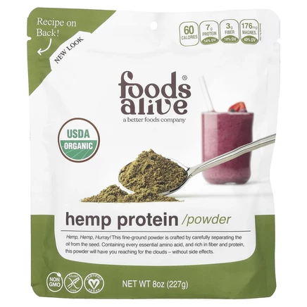 Foods Alive, Порошок из органического конопляного протеина, 227 г (8 унций)