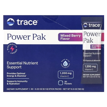 Trace Minerals ®, Electrolyte Stamina PowerPak, ягодная смесь, 30 пакетиков по 7 г (0,25 унции)
