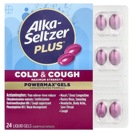 Alka-Seltzer Plus, Гели от простуды и кашля PowerMax, максимальная эффективность, 24 жидких геля