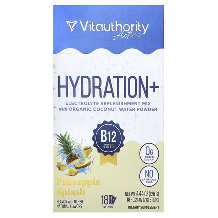 Vitauthority, Active, Hydration+, ананасовый спрей, 18 стиков, 7 г (0,24 унции) в 1 стике