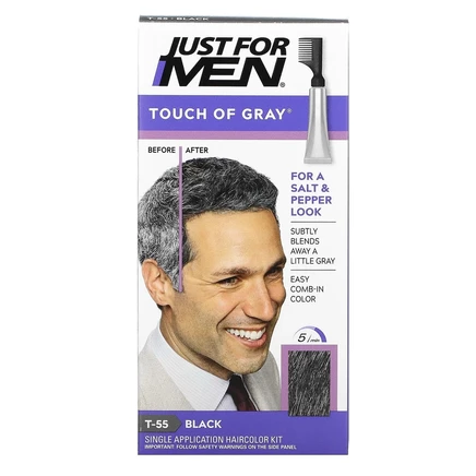 Just for Men, Мужская краска для волос с гребешком Touch of Gray, оттенок черный T-55, 40 г