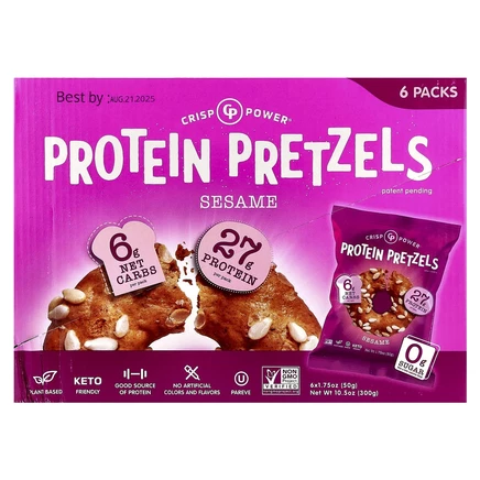 Crisp Power, Протеиновые крендели с кунжутом, 6 пакетиков по 50 г (1,75 унции)