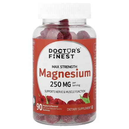 Doctor's Finest, магний, малина и персик, 250 мг, 90 жевательных мармеладок (83 мг в 1 жевательной мармеладке)