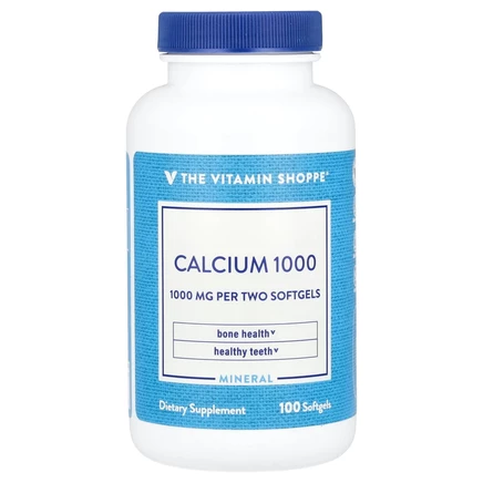 The Vitamin Shoppe, Кальций 1000, 1000 мг, 100 мягких таблеток (500 мг в капсуле)