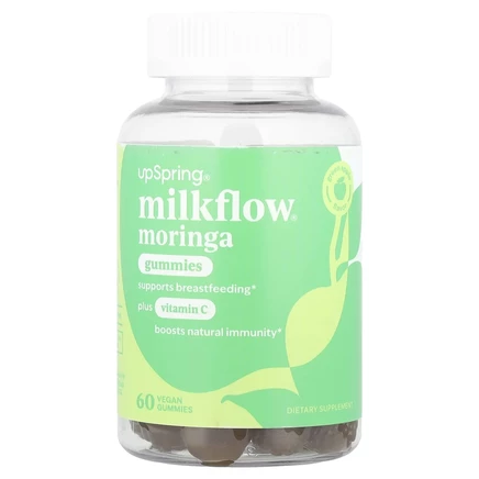 UpSpring, Milkflow®, жевательные мармеладки с морингой и витамином C, зеленое яблоко, 60 веганских жевательных мармеладок