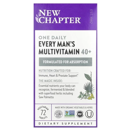 New Chapter, 40+ Every Man's One Daily Multi, мультивитамины для мужчин, 72 растительные таблетки