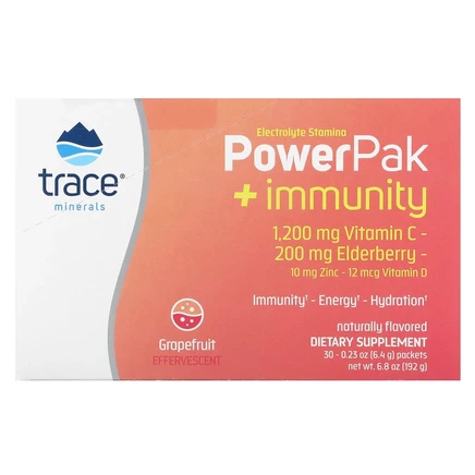 Trace Minerals ®, Electrolyte Stamina, PowerPak + Immunity, грейпфрут, 30 пакетиков по 6,4 г (0,23 унции)