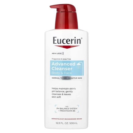 Eucerin, Advanced Cleansing, очищающее средство для тела и лица, без отдушек, 500 мл (16,9 жидких унций)