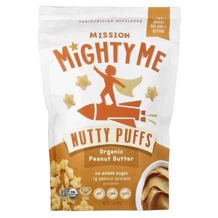 Mission MightyMe, Nutty Puffs, органическая арахисовая паста, 42 г (1,5 унции)