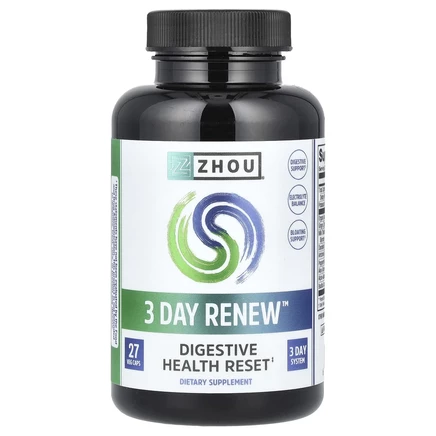 Zhou Nutrition, 3 Day Renew, восстановление здоровья пищеварительной системы, 27 растительных капсул