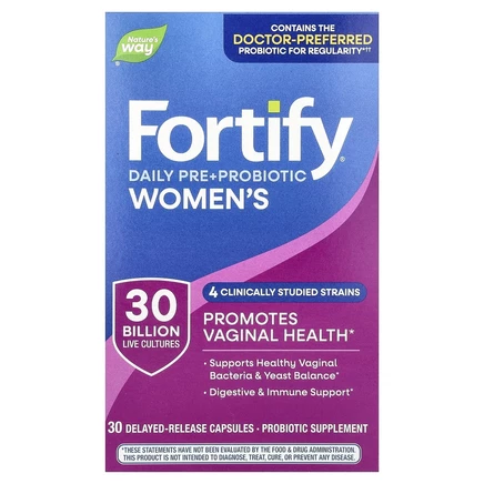 Nature's Way, Fortify, пробиотик с пребиотиками для женщин, ежедневная забота, 30 млрд, 30 капсул с отсроченным высвобождением