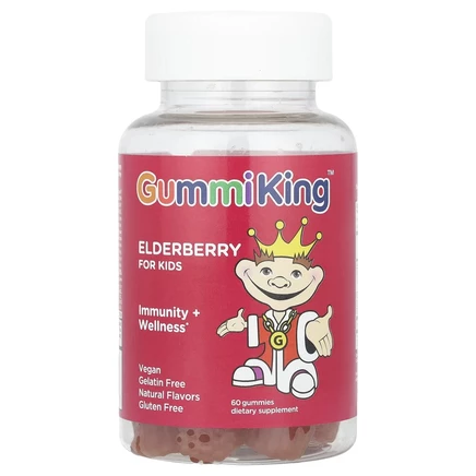 GummiKing, Бузина для детей, для иммунитета и хорошего самочувствия, малина, 60 жевательных таблеток