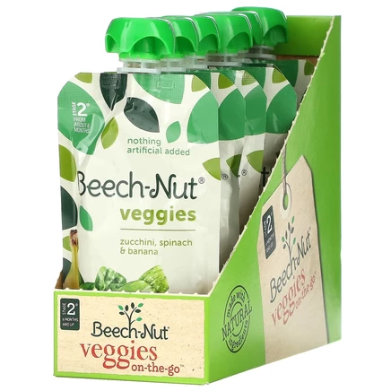 Beech-Nut, овощи, для детей от 6 месяцев, цукини, шпинат и банан, 12 паучей по 99 г (3,5 унции)