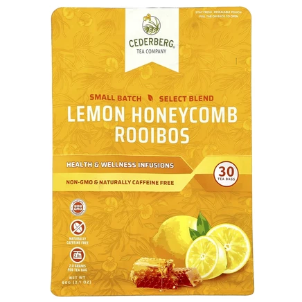 Cederberg Tea Co, ройбуш, лимон и соты, без кофеина, 30 чайных пакетиков, 60 г (2,1 унции)