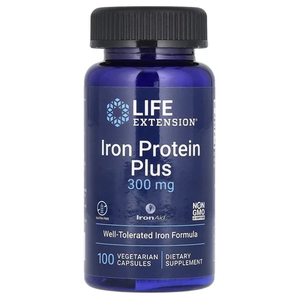 Life Extension, Iron Protein Plus, 300 мг, 100 вегетарианских капсул