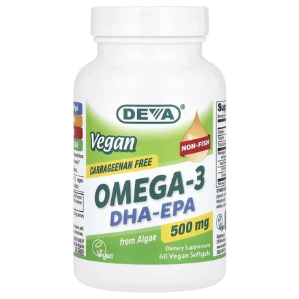 Deva, Веганские омега-3 DHA-EPA, 500 мг, 60 веганских мягких таблеток