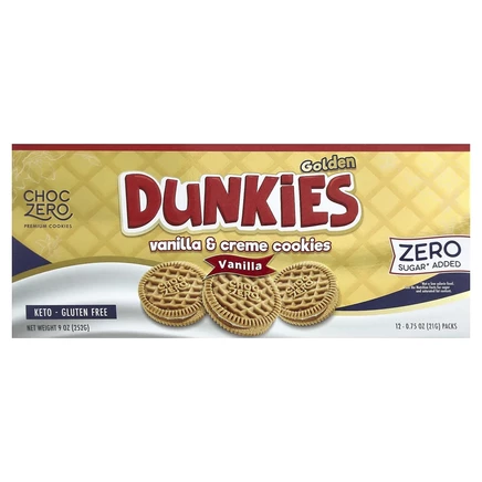 ChocZero, Golden Dunkies, печенье с ванилью и кремом, со вкусом ванили, 12 пакетиков по 21 г (0,75 унции)