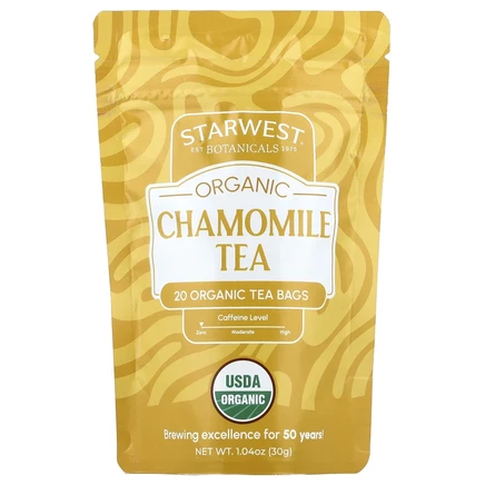 Starwest Botanicals, Органический ромашковый чай, без кофеина, 20 органических чайных пакетиков, 30 г (1,4 унции)