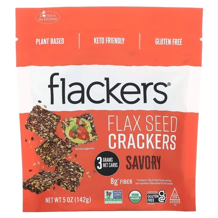 Flackers, крекеры из семян льна, пикантный, 142 г (5 унций)