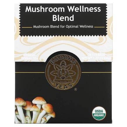 Buddha Teas, Organic Herbal Tea, оздоровительная смесь с грибами, без кофеина, 18 чайных пакетиков, 36 г (1,27 унции)