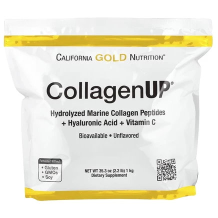 California Gold Nutrition, CollagenUP, гидролизованные пептиды морского коллагена с гиалуроновой кислотой и витамином C, без добавок, 1 кг (2,2 фунта)