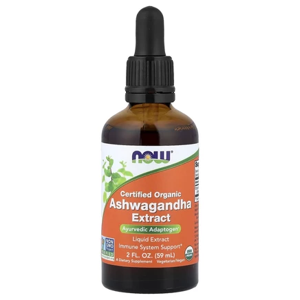 NOW Foods, Certified Organic, экстракт ашваганды, 59 мл (2 жидк. Унции)